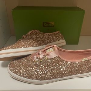Kate Spade Keds glitter rose gold sneakers, brand new with tags